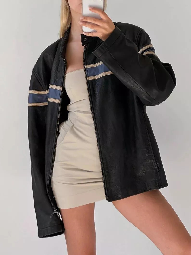 Genuine Leather Oversized Women's Biker Jacket