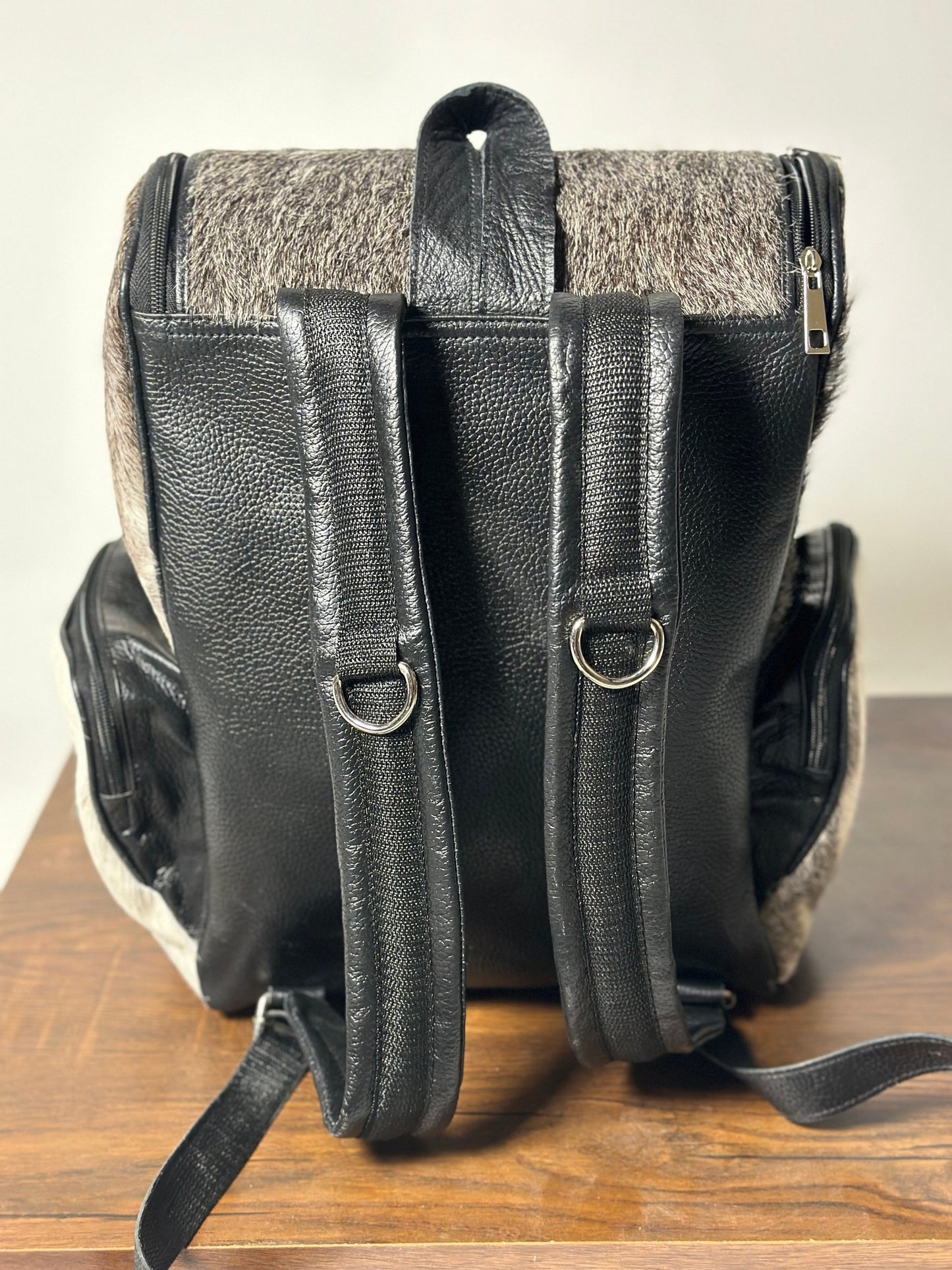 Exotic Grey Black Cowhide Backpack