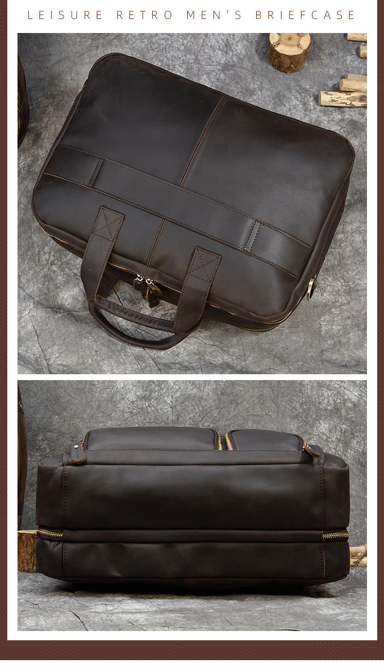 Genuine Leather Office Laptop Bag with Trolley Sleeve
