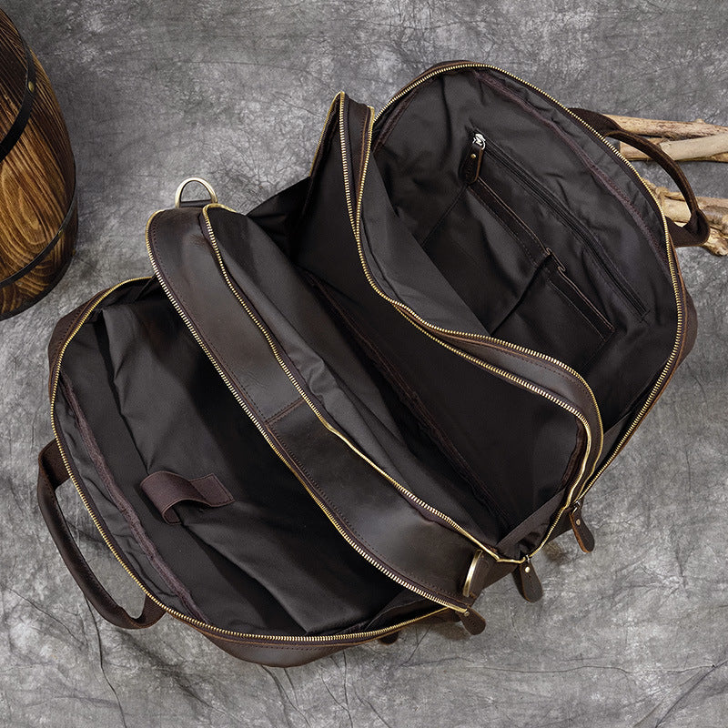 Genuine Leather Office Laptop Bag with Trolley Sleeve