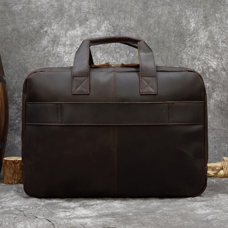 Genuine Leather Office Laptop Bag with Trolley Sleeve