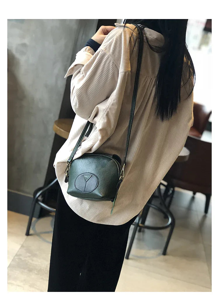 Brown Mini Leather Messenger Bag for Women