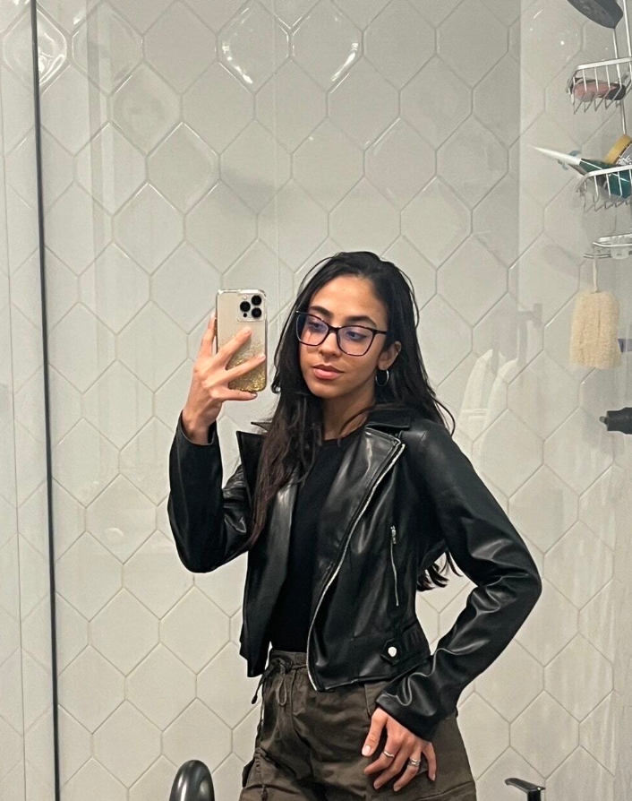 women's leather jacket with long sleeves