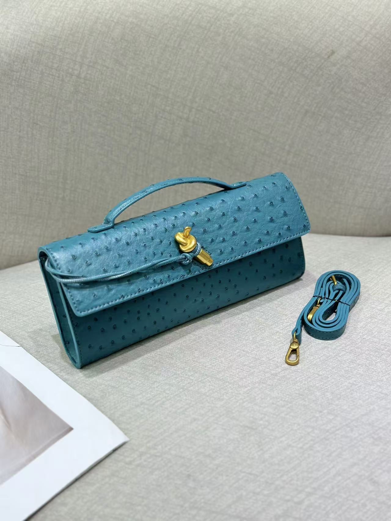 Women’s Genuine Leather Ostrich Pattern Clutch Crossbody