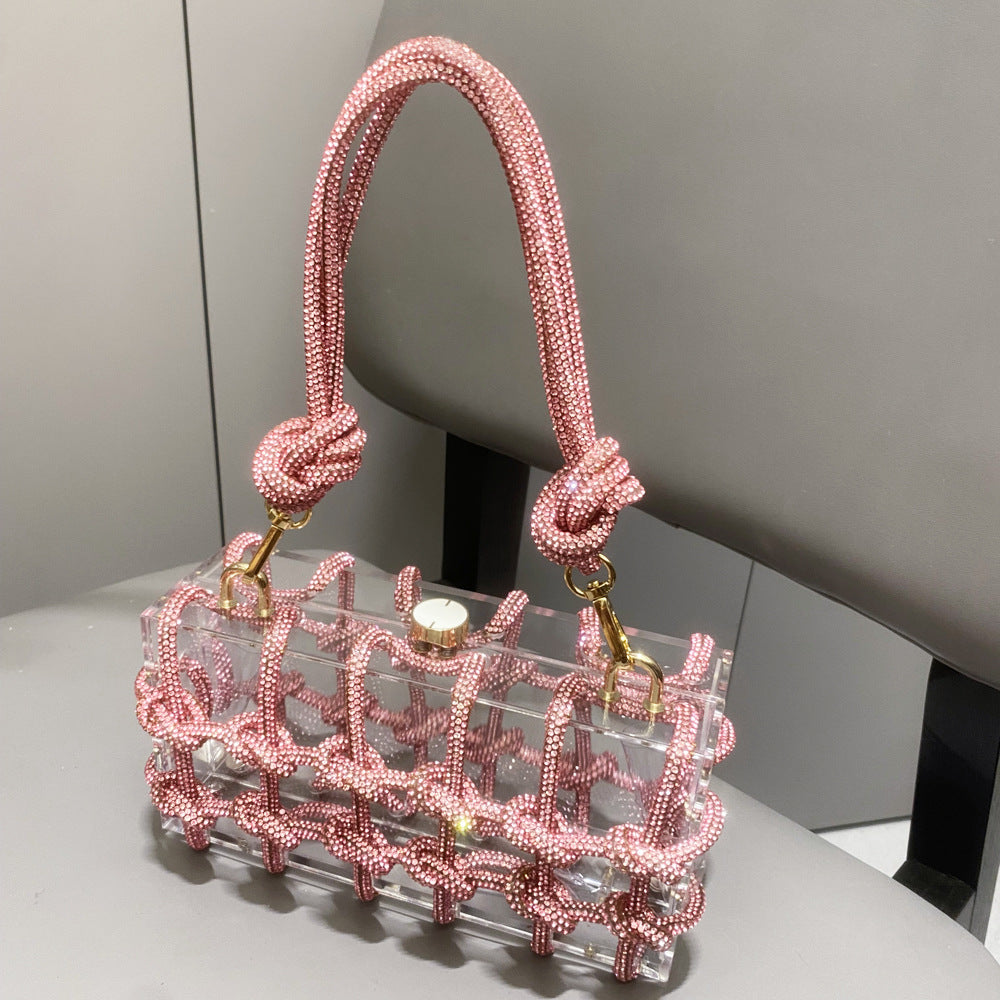 Women’s Acrylic Box Clutch with Rope Handle