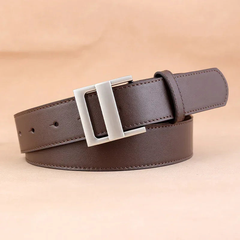 leather waist belt for women with silver buckle Brown 2