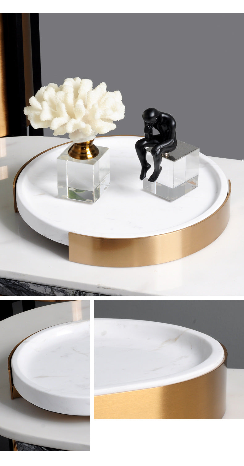 Marble Coffee Table Tray with Gold Rim Round & Oval Vanity Tray