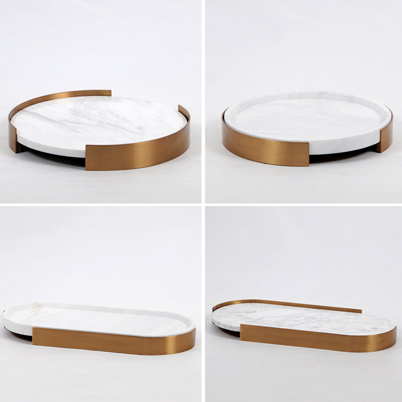 Marble Coffee Table Tray with Gold Rim Round & Oval Vanity Tray