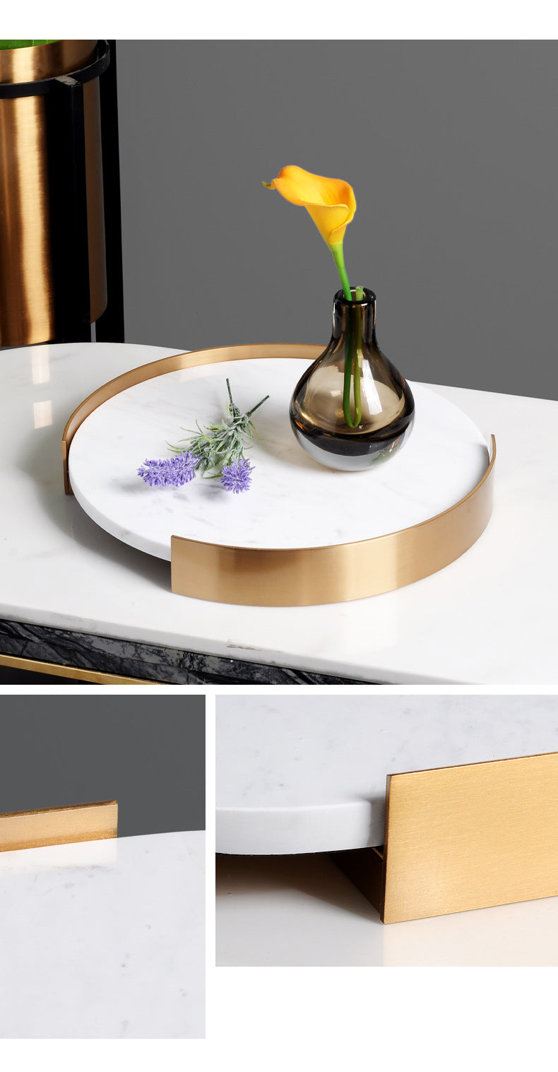 Marble Coffee Table Tray with Gold Rim Round & Oval Vanity Tray