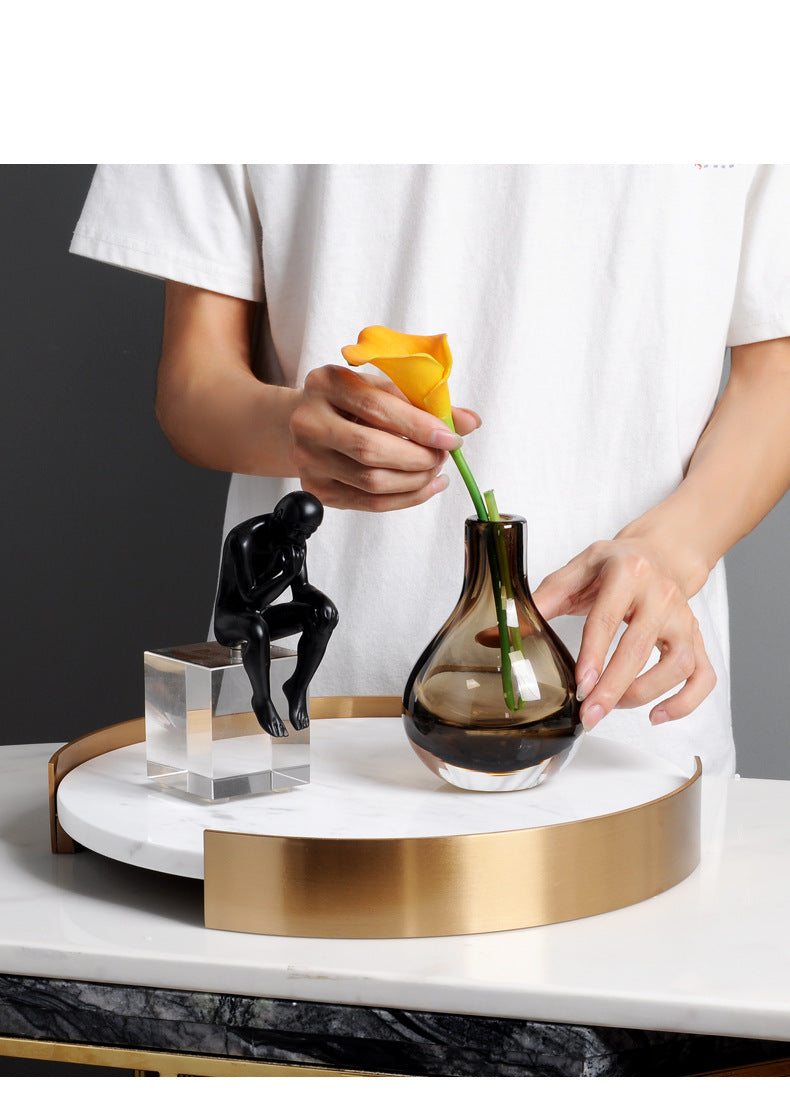 Marble Coffee Table Tray with Gold Rim Round & Oval Vanity Tray