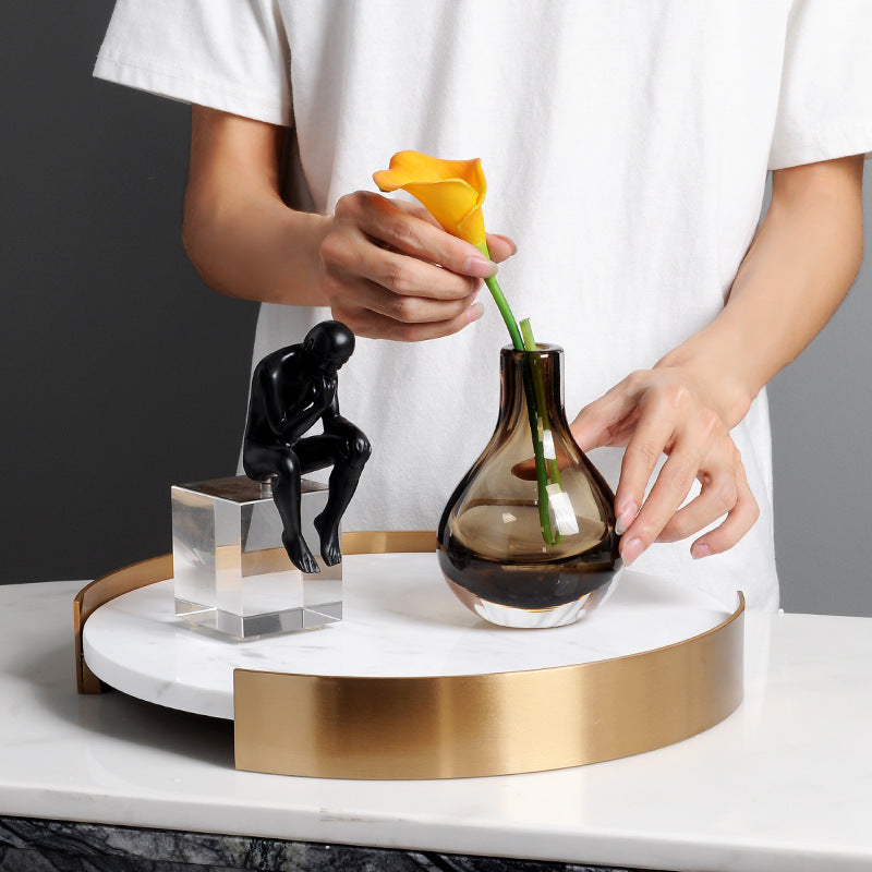 Marble Coffee Table Tray with Gold Rim Round & Oval Vanity Tray