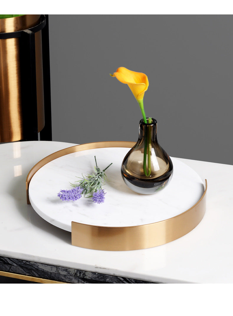 Marble Coffee Table Tray with Gold Rim Round & Oval Vanity Tray