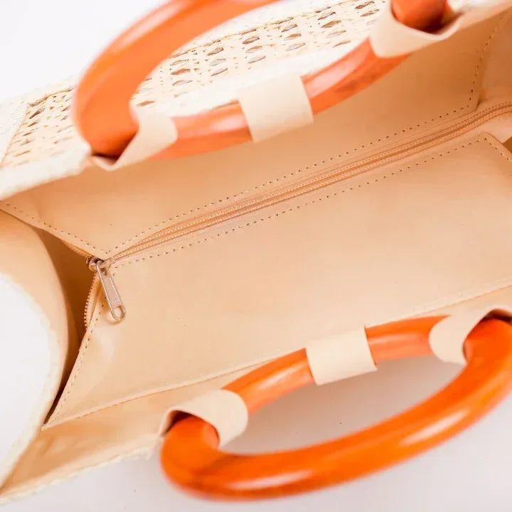 Woven Pandan Bag with Bamboo and Wooden Handle