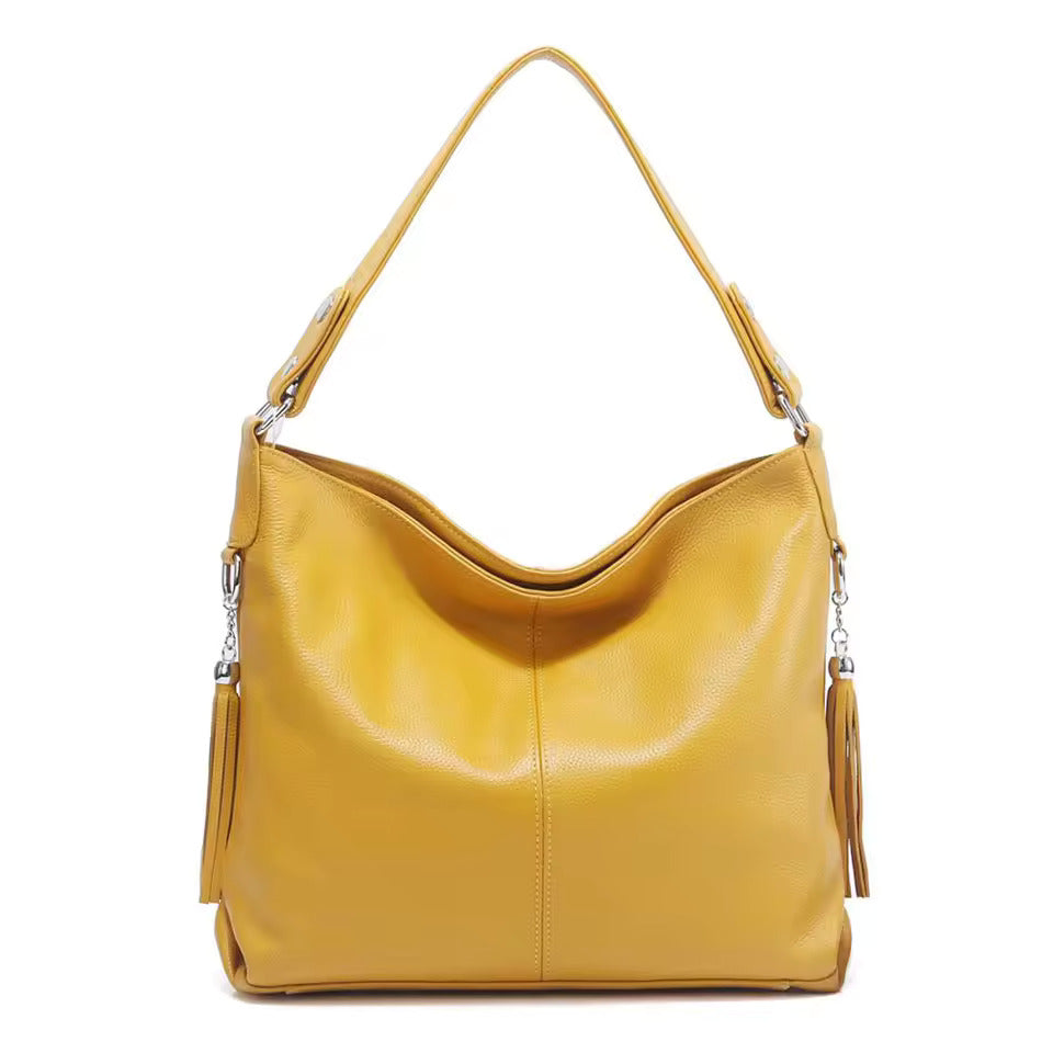 leather shoulder bag women with tassel