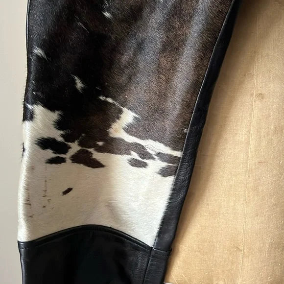 Hair On Cowhide Fur And Leather Trousers