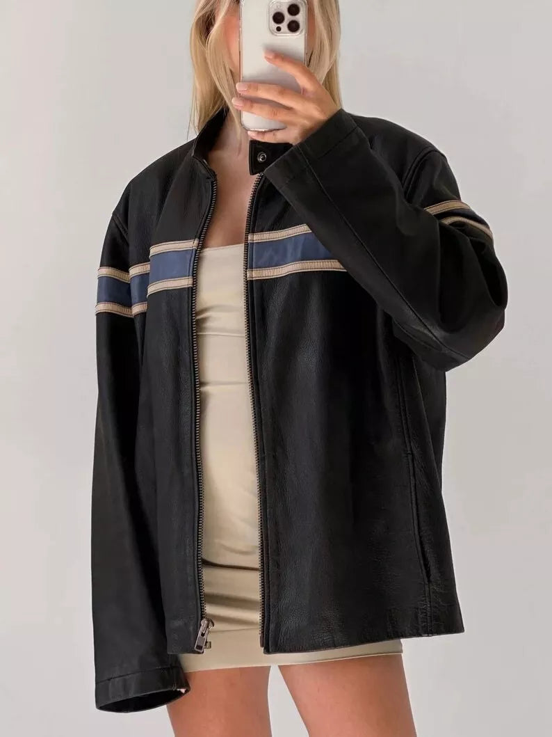 Genuine Leather Oversized Women's Biker Jacket