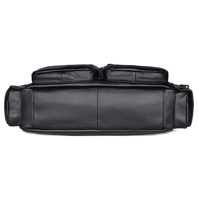 Genuine Leather Office Briefcase Laptop Bag with Trolley Sleeve for Men