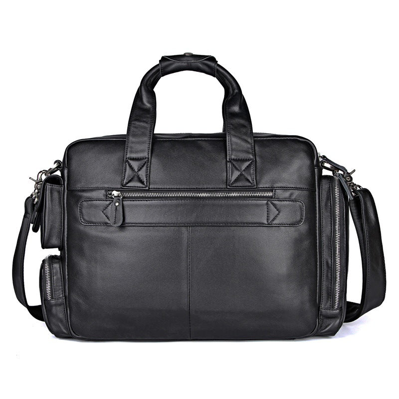 Genuine Leather Office Briefcase Laptop Bag with Trolley Sleeve for Men