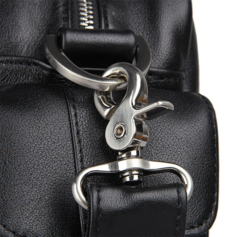 Genuine Leather Office Briefcase Laptop Bag with Trolley Sleeve for Men