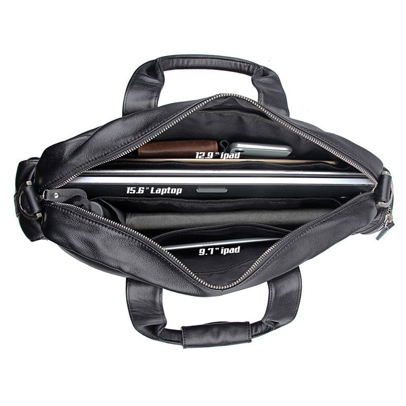 Genuine Leather Office Briefcase Laptop Bag with Trolley Sleeve for Men