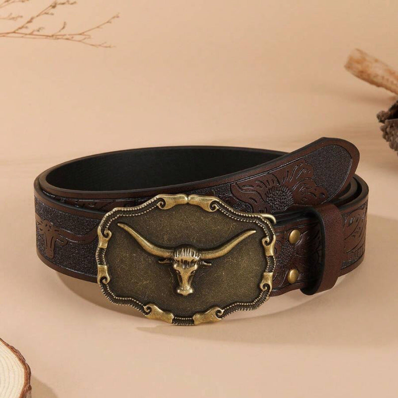 Men’s Western Longhorn Cowboy Leather Belt