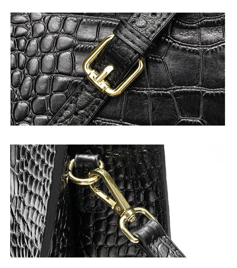 Black Crocodile Print Leather Shoulder Bag Crossbody