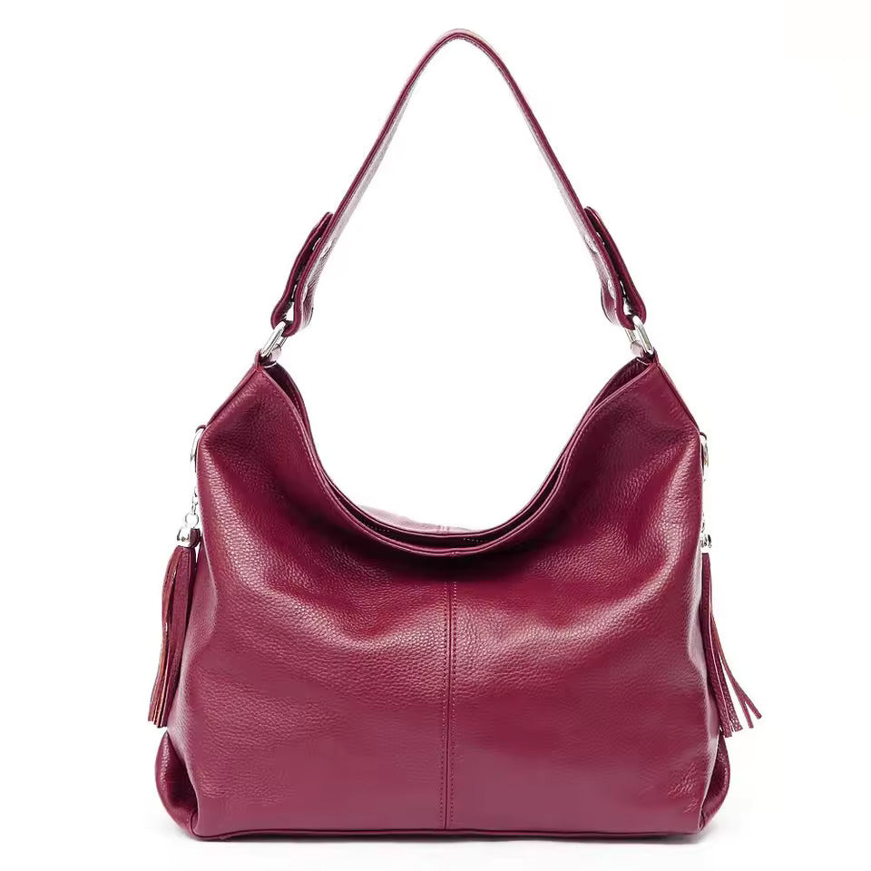 leather shoulder bag women with tassel