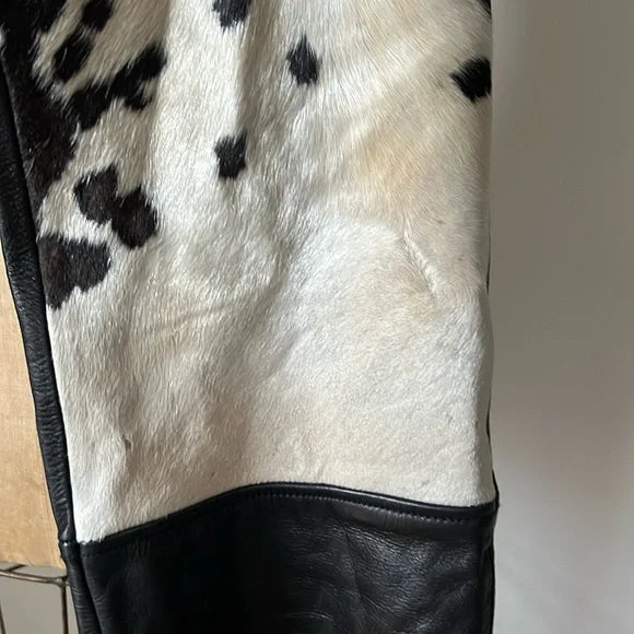 Hair On Cowhide Fur And Leather Trousers