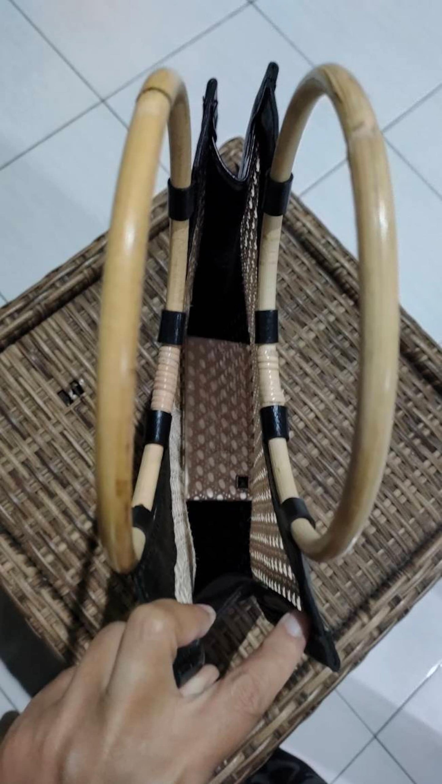 Rattan Webbing Handbag with bamboo handle