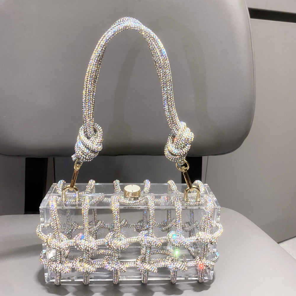 Women’s Acrylic Box Clutch with Rope Handle