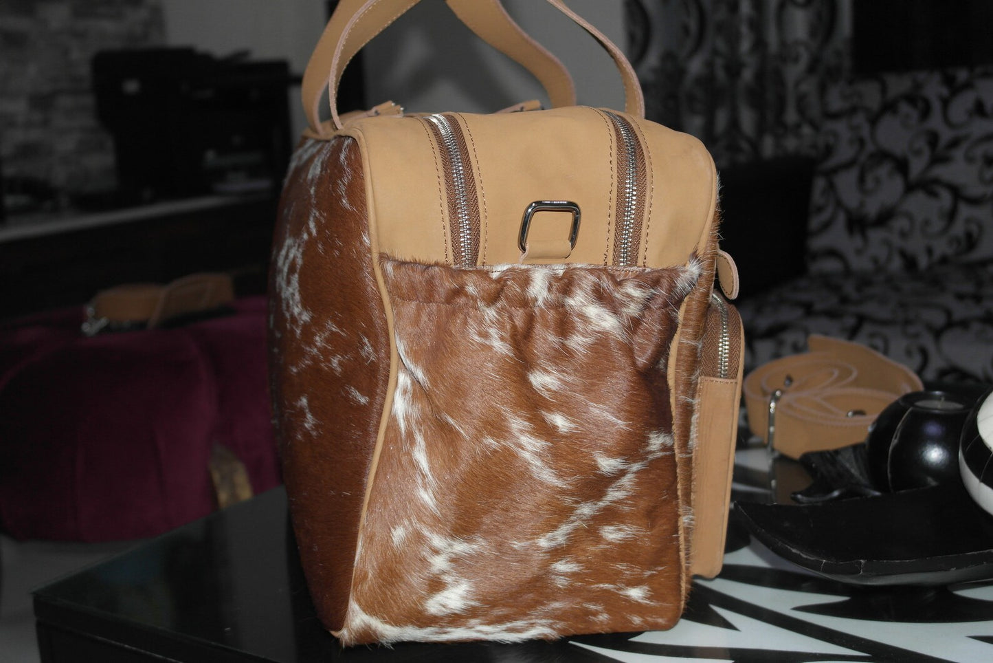 Premium Hair On Cowhide Weekender Duffle Bag