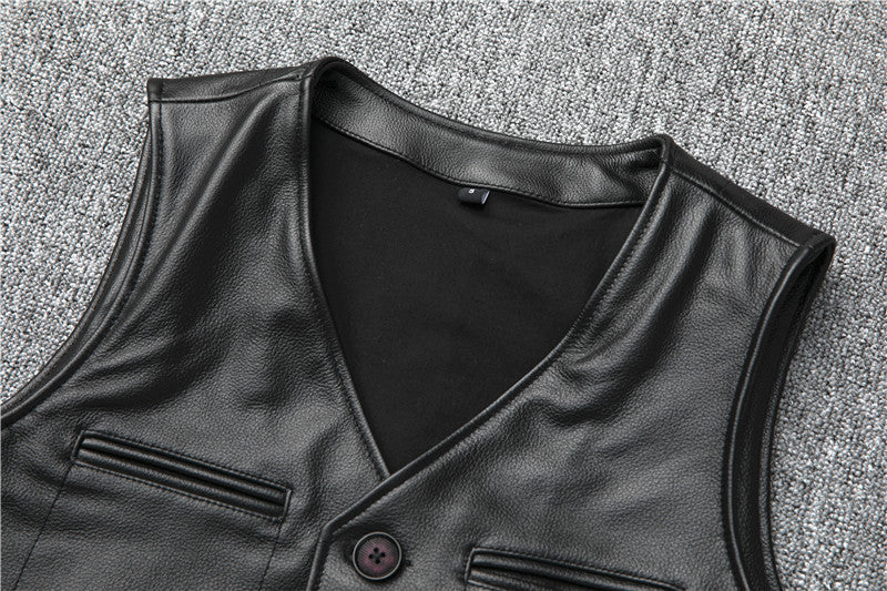 Men’s Genuine Leather Vest Waistcoat Slim Japanese Style