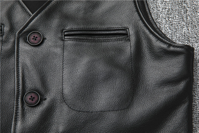 Men’s Genuine Leather Vest Waistcoat Slim Japanese Style