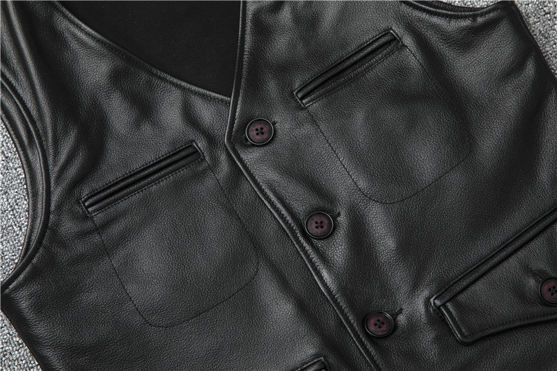 Men’s Genuine Leather Vest Waistcoat Slim Japanese Style