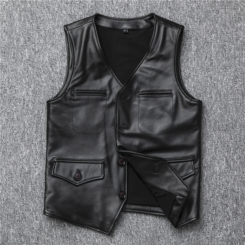 Men’s Genuine Leather Vest Waistcoat Slim Japanese Style