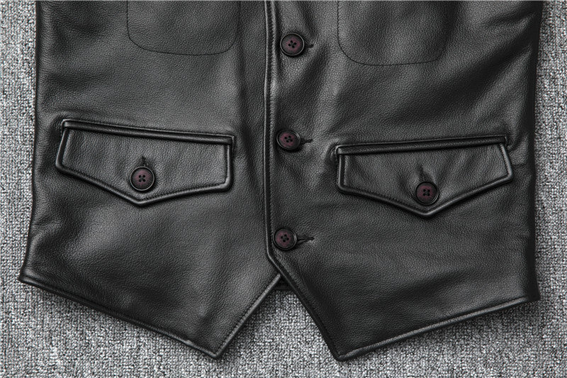 Men’s Genuine Leather Vest Waistcoat Slim Japanese Style
