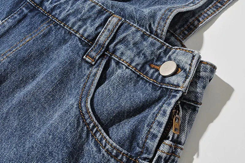 Roll Up Hem Denim Overall Romper Without Tank Top