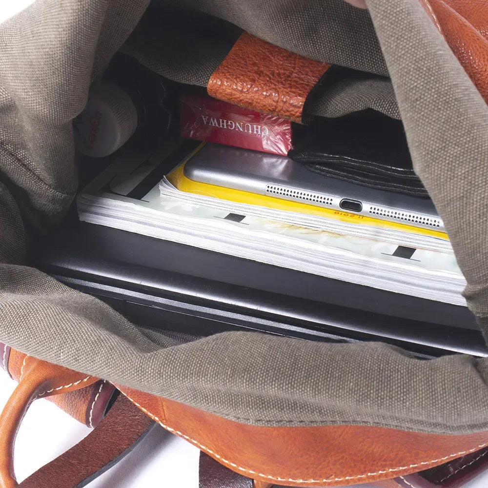 Genuine Leather Backpack Men Women Office Laptop Rucksack