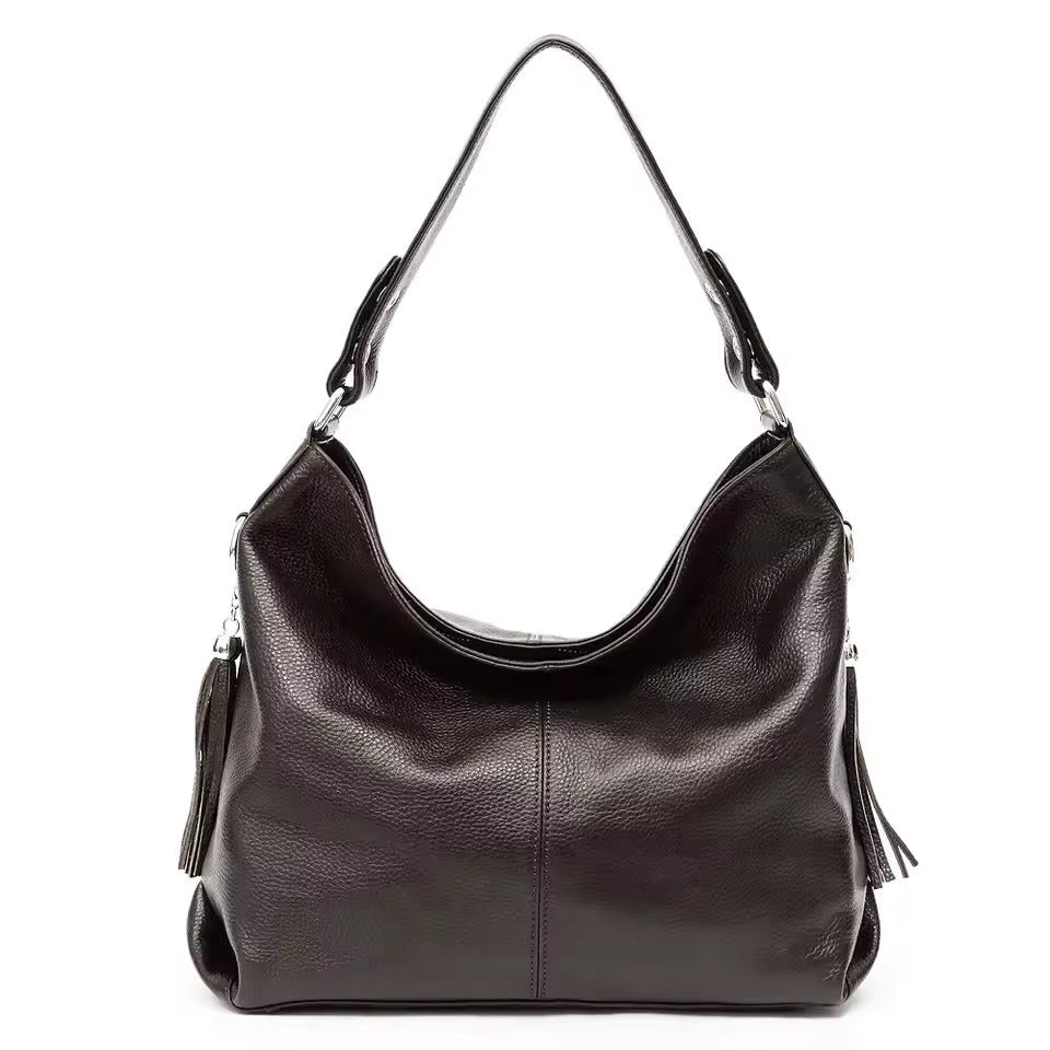 leather shoulder bag women with tassel