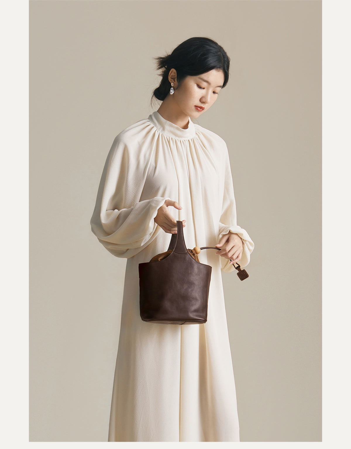 Women’s Genuine Leather Bucket Handbag Purse