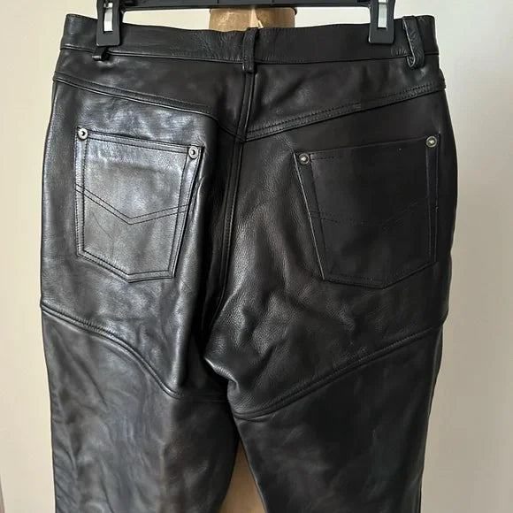 Hair On Cowhide Fur And Leather Trousers