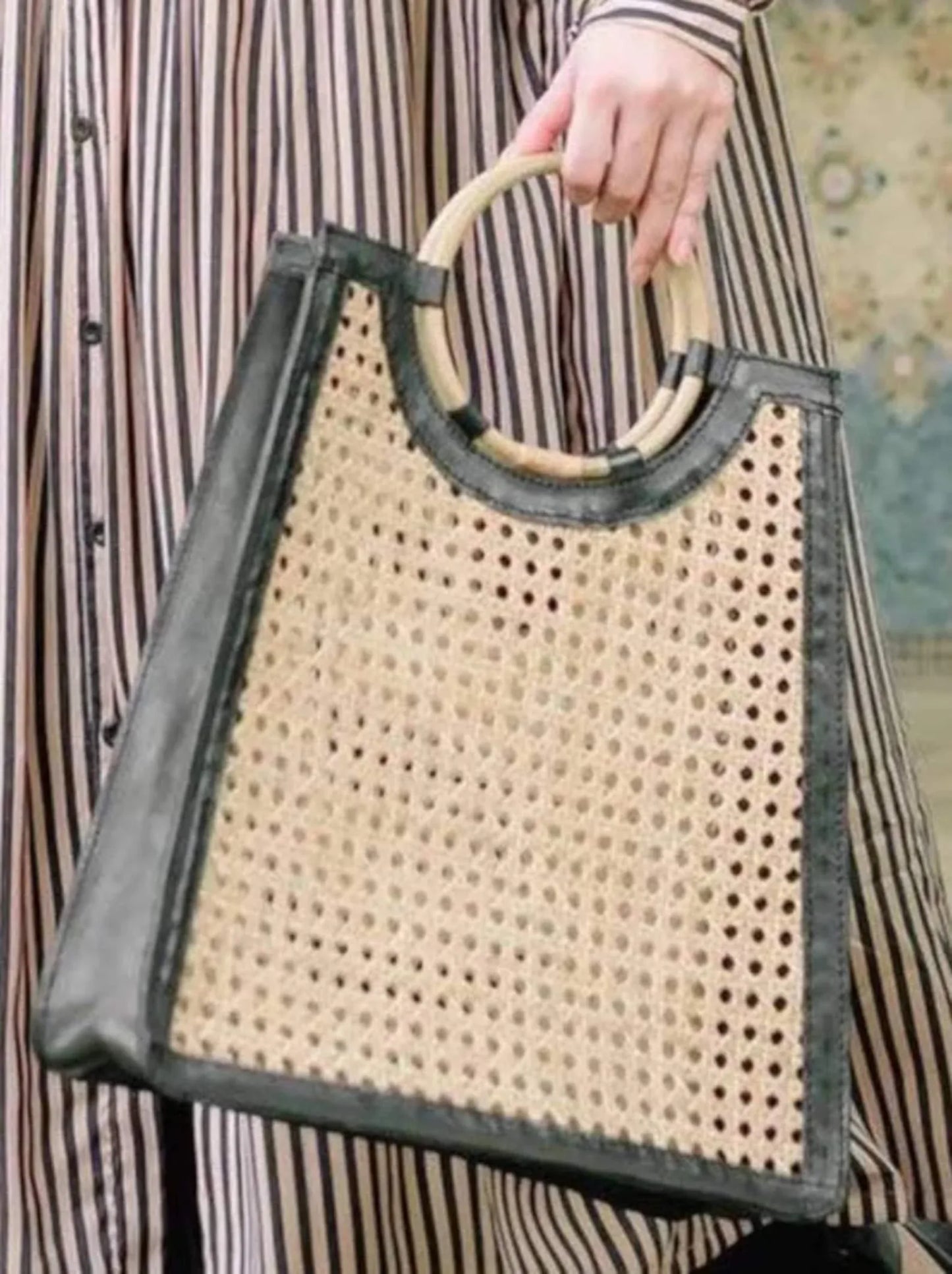 Rattan Webbing Handbag with bamboo handle