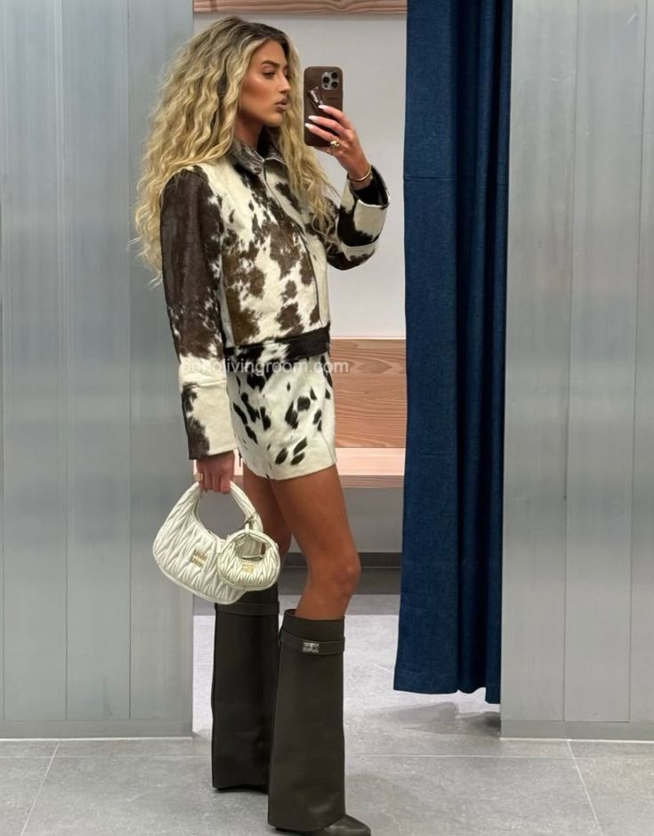 Women Cowhide Jacket And Skirt