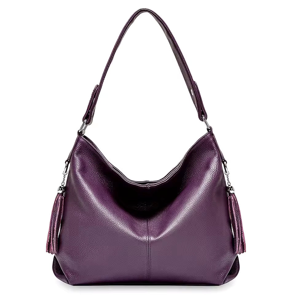 leather shoulder bag women with tassel