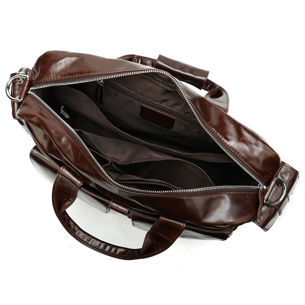 Genuine Leather Office Briefcase Bag with Suitcase Sleeve