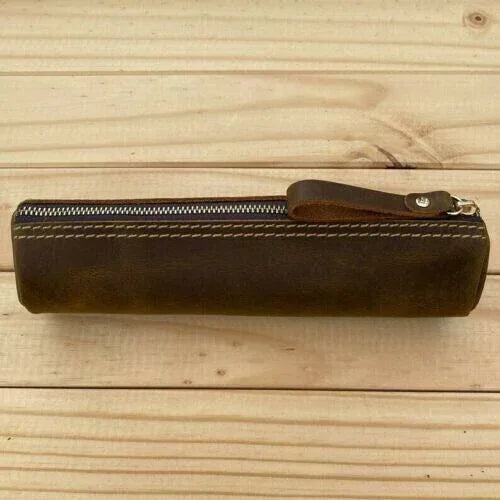 Genuine leather pencil zipper make up pouch