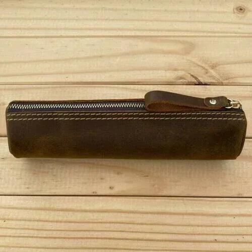 Genuine leather pencil zipper make up pouch
