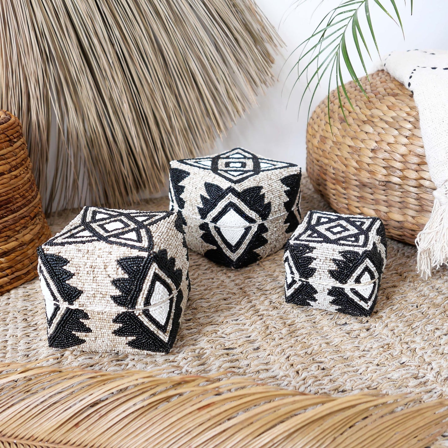 Handmade Beaded Bamboo Boxes