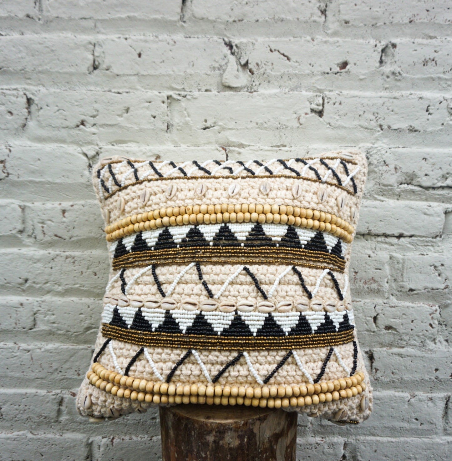 Boho Beaded Throw Pillow Cover