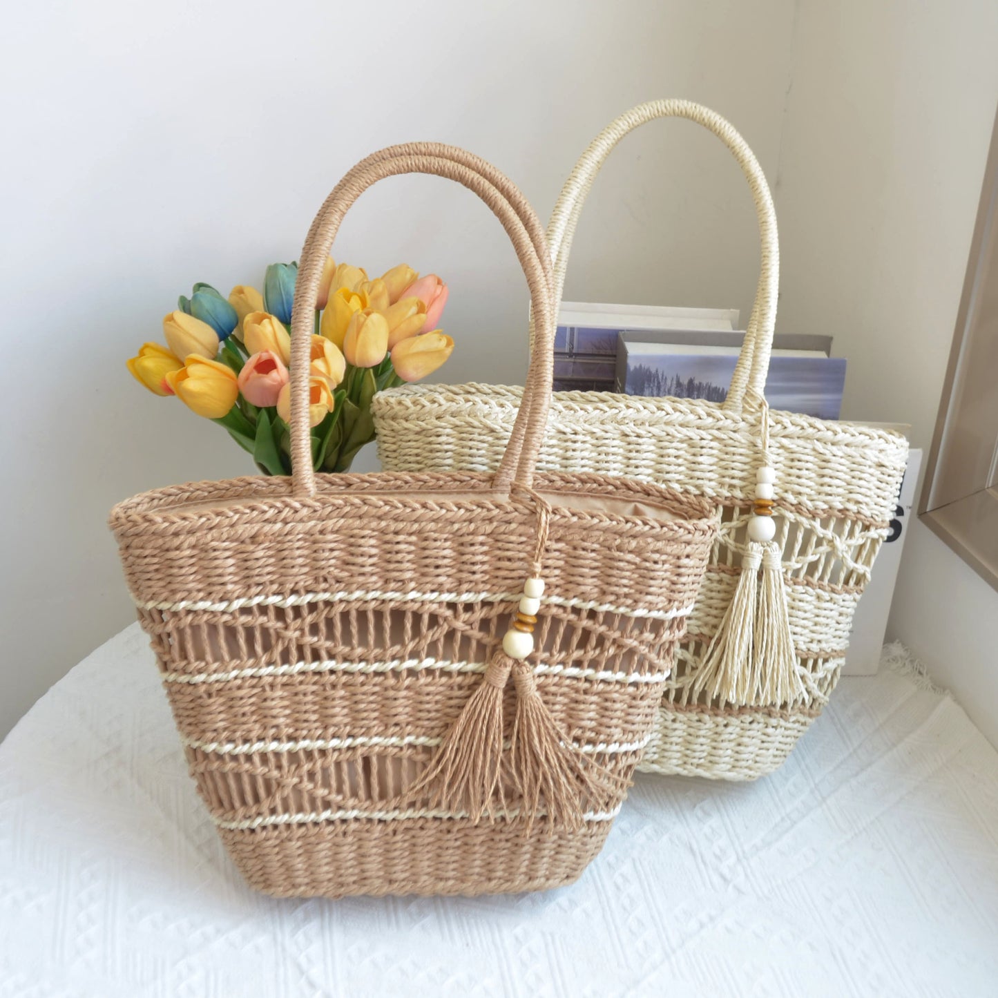 hand woven large straw bag tote purse